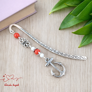 Piros horgonyos könyvjelző � egyedi, kézműves ajándék olvasóknak, Könyv & Zene, Könyvjelző, Ékszerkészítés, Gyöngyfűzés, gyöngyhímzés, MESKA