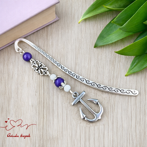 Kék horgonyos könyvjelző � egyedi, kézműves ajándék olvasóknak, Könyv & Zene, Könyvjelző, Ékszerkészítés, Gyöngyfűzés, gyöngyhímzés, MESKA