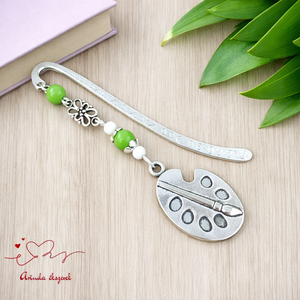 Zöld festőpalettás könyvjelző � pedagógusnapi és évzáró ajándék tanároknak, Könyv & Zene, Könyvjelző, Ékszerkészítés, Gyöngyfűzés, gyöngyhímzés, MESKA