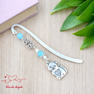 Cicás könyvjelző kék gyöngyökkel � kézzel készült ajándék állatbarátoknak, macskakedvelőknek névnapra, születésnapra, Könyv & Zene, Könyvjelző, Ékszerkészítés, Gyöngyfűzés, gyöngyhímzés, MESKA