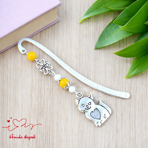 Cicás könyvjelző sárga gyöngyökkel � kézzel készült ajándék állatbarátoknak, macskakedvelőknek névnapra, születésnapra, Könyv & Zene, Könyvjelző, Ékszerkészítés, Gyöngyfűzés, gyöngyhímzés, MESKA