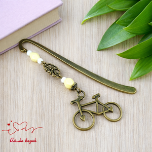 Biciklis könyvjelző � sportos, természetkedvelő ajándék szülinapra, névnapra sárga gyöngyökkel, Könyv & Zene, Könyvjelző, Ékszerkészítés, Gyöngyfűzés, gyöngyhímzés, MESKA