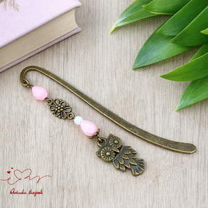 Bagoly könyvjelző rózsaszín gyöngyökkel � kézműves ajándék olvasóknak és tanároknak, Könyv & Zene, Könyvjelző, Ékszerkészítés, Gyöngyfűzés, gyöngyhímzés, MESKA