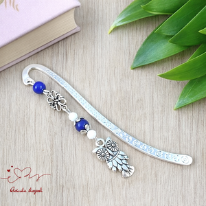 Bagoly könyvjelző sötétkék gyöngyökkel � kézműves ajándék olvasóknak és tanároknak, Könyv & Zene, Könyvjelző, Ékszerkészítés, Gyöngyfűzés, gyöngyhímzés, MESKA