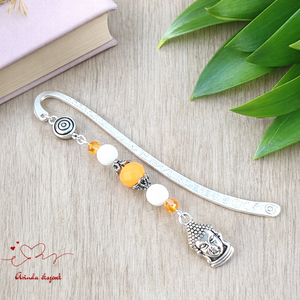 Buddha fejes ásvány könyvjelző � nyugalmat árasztó, kézzel készült ajándék olvasóknak halványsárga gyöngyökkel, Könyv & Zene, Könyvjelző, Ékszerkészítés, Gyöngyfűzés, gyöngyhímzés, MESKA