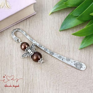 Angyal könyvjelző barna gyöngyökkel - meghitt karácsonyi ajándék könyvszeretőknek, Könyv & Zene, Könyvjelző, Ékszerkészítés, Gyöngyfűzés, gyöngyhímzés, MESKA