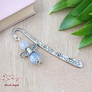 Anyák napi ásvány angyal könyvjelző akvamarinnal - szeretettel készült ajándék édesanyáknak, Könyv & Zene, Könyvjelző, Ékszerkészítés, Gyöngyfűzés, gyöngyhímzés, MESKA