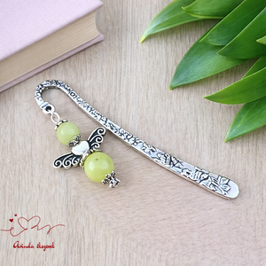 Anyák napi ásvány angyal könyvjelző cirtomjade-val - szeretettel készült ajándék édesanyáknak, Könyv & Zene, Könyvjelző, Ékszerkészítés, Gyöngyfűzés, gyöngyhímzés, MESKA