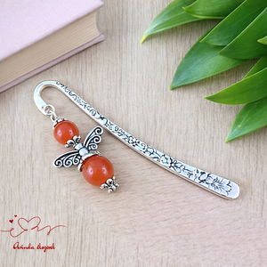 Anyák napi ásvány angyal könyvjelző karneollal - szeretettel készült ajándék édesanyáknak, Könyv & Zene, Könyvjelző, Ékszerkészítés, Gyöngyfűzés, gyöngyhímzés, MESKA