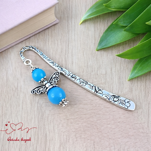 Anyák napi ásvány angyal könyvjelző kék acháttal - szeretettel készült ajándék édesanyáknak, Könyv & Zene, Könyvjelző, Ékszerkészítés, Gyöngyfűzés, gyöngyhímzés, MESKA