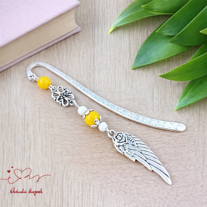 Angyalszárnyas könyvjelző - évzáró ajándék ballagásra, év végi köszönetként citromsárga színben, Könyv & Zene, Könyvjelző, Ékszerkészítés, Gyöngyfűzés, gyöngyhímzés, MESKA