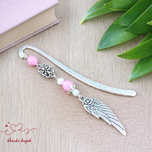 Angyalszárnyas könyvjelző - évzáró ajándék ballagásra, év végi köszönetként rózsaszín színben, Könyv & Zene, Könyvjelző, Ékszerkészítés, Gyöngyfűzés, gyöngyhímzés, MESKA