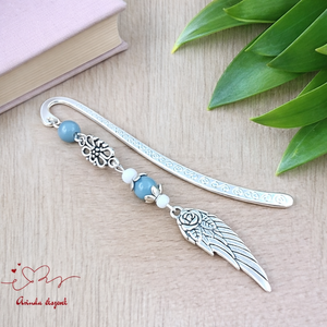 Angyalszárnyas könyvjelző - évzáró ajándék ballagásra, év végi köszönetként szürke színben, Könyv & Zene, Könyvjelző, Ékszerkészítés, Gyöngyfűzés, gyöngyhímzés, MESKA