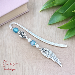 Angyalszárnyas könyvjelző - évzáró ajándék ballagásra, év végi köszönetként világoskék színben, Könyv & Zene, Könyvjelző, Ékszerkészítés, Gyöngyfűzés, gyöngyhímzés, MESKA