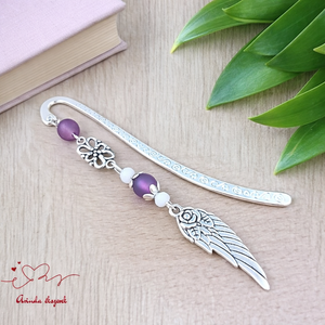 Angyalszárnyas könyvjelző - évzáró ajándék ballagásra, év végi köszönetként lila színben, Könyv & Zene, Könyvjelző, Ékszerkészítés, Gyöngyfűzés, gyöngyhímzés, MESKA