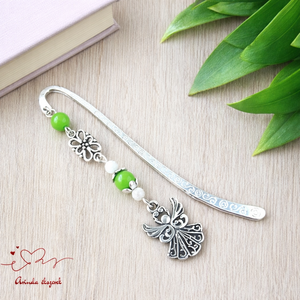 Angyalkás könyvjelző pedagógusnapra - kedves ajándék tanároknak és óvónőknek zöld színben, Könyv & Zene, Könyvjelző, Ékszerkészítés, Gyöngyfűzés, gyöngyhímzés, MESKA