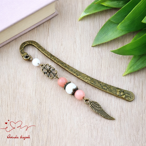 Angyalszárny könyvjelző  púder gyöngyökkel - kézzel készült ajándék könyvszeretőknek, Könyv & Zene, Könyvjelző, Ékszerkészítés, Gyöngyfűzés, gyöngyhímzés, MESKA