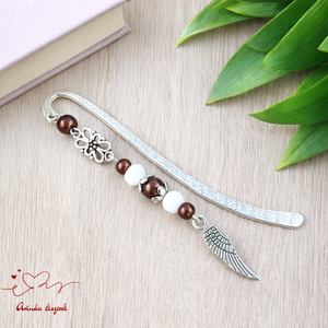 Angyalszárny könyvjelző  barna gyöngyökkel - kézzel készült ajándék könyvszeretőknek, Könyv & Zene, Könyvjelző, Ékszerkészítés, Gyöngyfűzés, gyöngyhímzés, MESKA