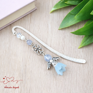 Angyal könyvjelző sötétkék gyöngyökkel - meghitt karácsonyi ajándék könyvszeretőknek, Könyv & Zene, Könyvjelző, Ékszerkészítés, Gyöngyfűzés, gyöngyhímzés, MESKA