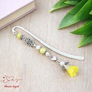 Angyal könyvjelző citromsárga gyöngyökkel - meghitt karácsonyi ajándék könyvszeretőknek, Könyv & Zene, Könyvjelző, Ékszerkészítés, Gyöngyfűzés, gyöngyhímzés, MESKA