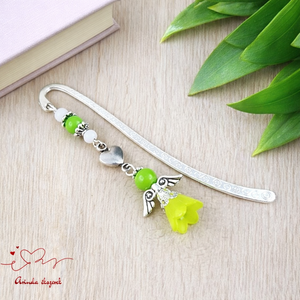 Angyal könyvjelző zöld gyöngyökkel - meghitt karácsonyi ajándék könyvszeretőknek, Könyv & Zene, Könyvjelző, Ékszerkészítés, Gyöngyfűzés, gyöngyhímzés, MESKA