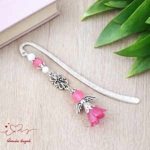 Angyal könyvjelző pink gyöngyökkel - meghitt karácsonyi ajándék könyvszeretőknek, Könyv & Zene, Könyvjelző, Ékszerkészítés, Gyöngyfűzés, gyöngyhímzés, MESKA