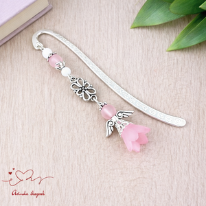 Angyal könyvjelző rózsaszín gyöngyökkel - meghitt karácsonyi ajándék könyvszeretőknek, Könyv & Zene, Könyvjelző, Ékszerkészítés, Gyöngyfűzés, gyöngyhímzés, MESKA