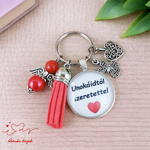 Unokáidtól szeretettel idézetes üveglencsés kulcstartó � ajándék nagymamának, Táska & Tok, Kulcstartó & Táskadísz, Kulcstartó, Ékszerkészítés, Gyöngyfűzés, gyöngyhímzés, MESKA