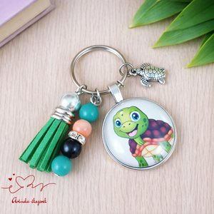 Teknősös kulcstartó zöld bojttal � cuki gyerek ajándék ovisoknak, Táska & Tok, Kulcstartó & Táskadísz, Kulcstartó, Ékszerkészítés, Gyöngyfűzés, gyöngyhímzés, MESKA