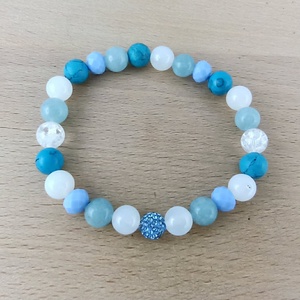 Ásvány-üveg karkötő hegyikristállyal, akvamarinnal és türkizzel � 17 cm - ékszer - karkötő - ásványkarkötő - Meska.hu