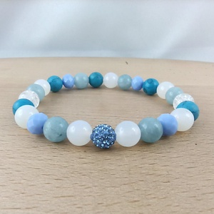 Ásvány-üveg karkötő hegyikristállyal, akvamarinnal és türkizzel � 17 cm - ékszer - karkötő - ásványkarkötő - Meska.hu