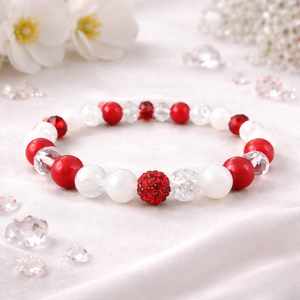 Piros-fehér ásvány karkötő fehér acháttal, jádéval és hegyikristállyal � 16,5 cm - Meska.hu
