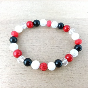 Piros-fekete elegáns gyöngy karkötő � kristályos, minimalista női ékszer 17 cm - ékszer - karkötő - ásványkarkötő - Meska.hu