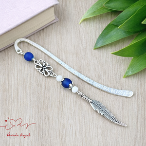 Toll charm könyvjelző � sötétkék gyöngyökkel, pedagógusnapi ajándék - Meska.hu