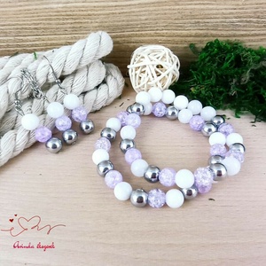 Gondoskodás lila hegyikristály hematit jade ásvány nyaklánc fülbevaló orvosi fém nemesacél szerelékkel - ékszer - ékszerszett - Meska.hu