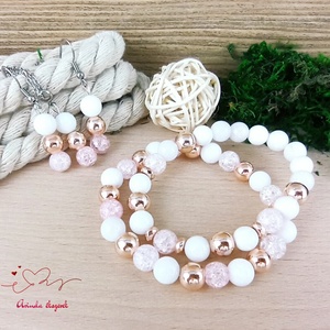 Napsütötte ragyogás fehér hegyikristály rosegold hematit jade ásvány karkötő - ékszer - karkötő - ásványkarkötő - Meska.hu
