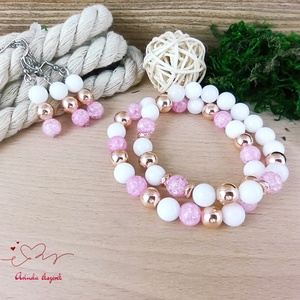 Napsütötte ragyogás fehér hegyikristály rosegold hematit jade ásvány nyaklánc fülbevaló orvosi fém nemesacél szerelékkel - ékszer - ékszerszett - Meska.hu