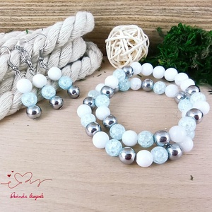 Gondoskodás halványkék hegyikristály hematit jade ásvány nyaklánc fülbevaló orvosi fém nemesacél szerelékkel - ékszer - ékszerszett - Meska.hu