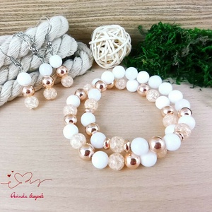 Napsütötte ragyogás bézs hegyikristály rosegold hematit jade ásvány nyaklánc fülbevaló orvosi fém szerelékkel egyedi  - ékszer - ékszerszett - Meska.hu