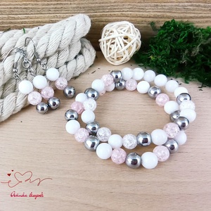 Gondoskodás rózsaszín hegyikristály hematit jade ásvány nyaklánc fülbevaló orvosi fém nemesacél szerelékkel - ékszer - ékszerszett - Meska.hu