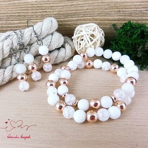 Napsütötte ragyogás fehér hegyikristály rosegold hematit jade ásvány karkötő - ékszer - karkötő - ásványkarkötő - Meska.hu