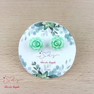 Menta rózsás bedugós fülbevaló � 10 mm, nemesacél alapú elegáns virág ékszer - ékszer - fülbevaló - pötty fülbevaló - Meska.hu