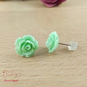 Menta rózsás bedugós fülbevaló � 10 mm, nemesacél alapú elegáns virág ékszer - ékszer - fülbevaló - pötty fülbevaló - Meska.hu