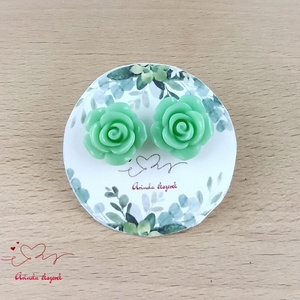 14 mm menta rózsa bedugós fülbevaló � nemesacél alapú romantikus virág ékszer, ajándék nőknek - ékszer - fülbevaló - pötty fülbevaló - Meska.hu