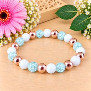 Napsütötte ragyogás kék hegyikristály rosegold hematit jade ásvány karkötő - ékszer - karkötő - ásványkarkötő - Meska.hu
