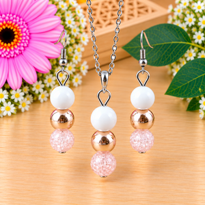 Napsütötte ragyogás rózsaszín hegyikristály rosegold hematit jade ásvány nyaklánc fülbevaló orvosi fém szerelékkel - Meska.hu