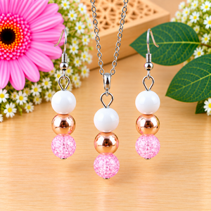 Napsütötte ragyogás pink hegyikristály rosegold hematit jade ásvány nyaklánc fülbevaló orvosi fém nemesacél szerelékkel - Meska.hu