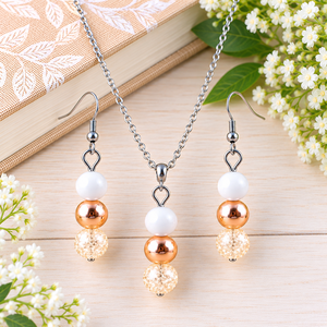 Napsütötte ragyogás bézs hegyikristály rosegold hematit jade ásvány nyaklánc fülbevaló orvosi fém szerelékkel egyedi  - Meska.hu