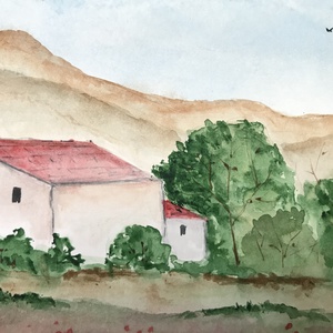 Toszkán templom - művészet - festmény - akvarell - Meska.hu