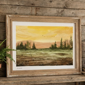 Aranyló alkonyat - akvarell, Művészet, Festmény, Akvarell, Festészet, MESKA